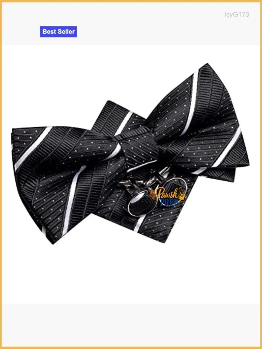 Men's Silk Bow Tie Set with Pocket Square and Cufflinks for Formal Wear